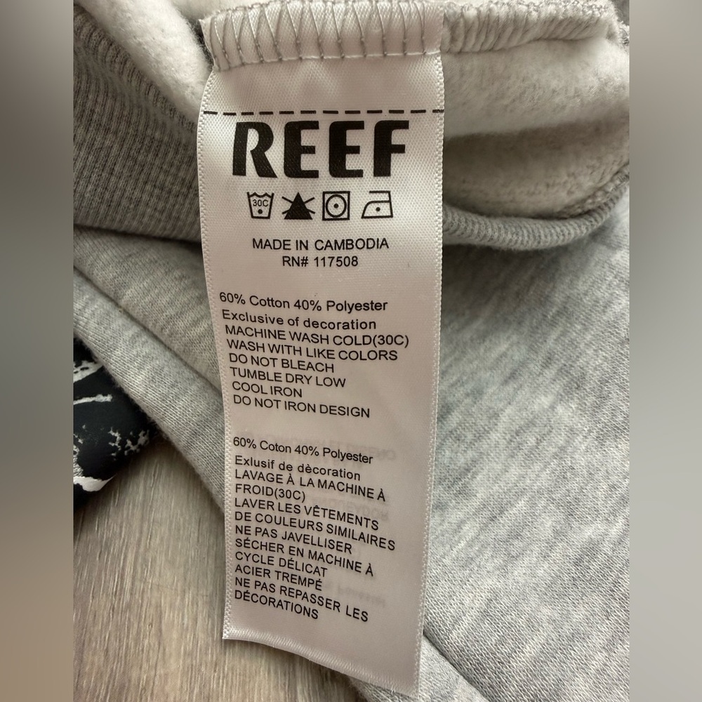 Reef Mens Fleece Pullover Hoodie Gray Large - Picture 4 of 7